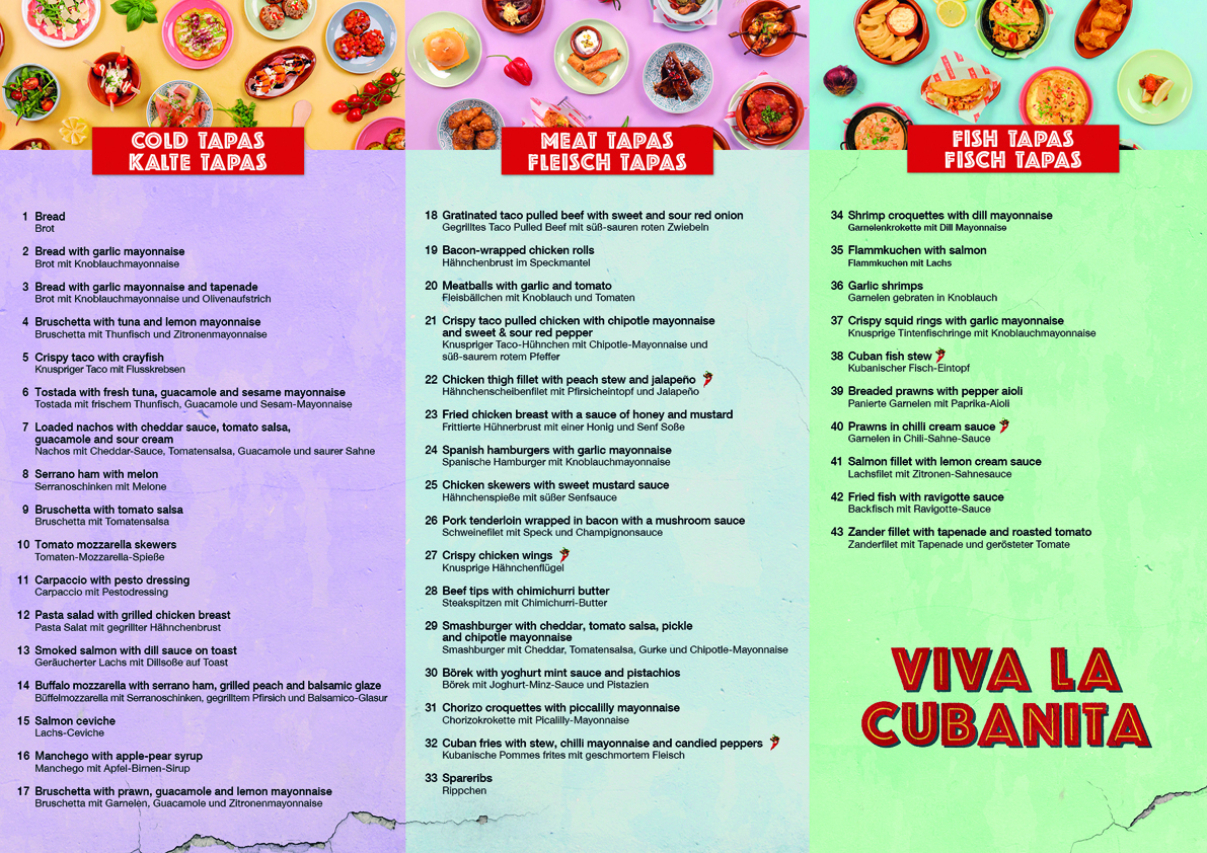 La Cubanita NL Completa 2025 AUG Menukaart A3 liggend 6 luik DUI ENG 2