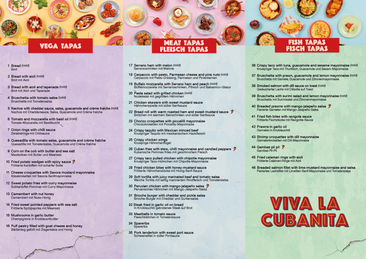La Cubanita NL Completa 2026 MRT Menukaart A3 liggend 6 luik DUI ENG 2
